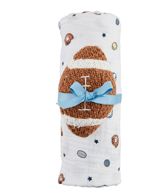 Sports Swaddle & Football Rattle Set