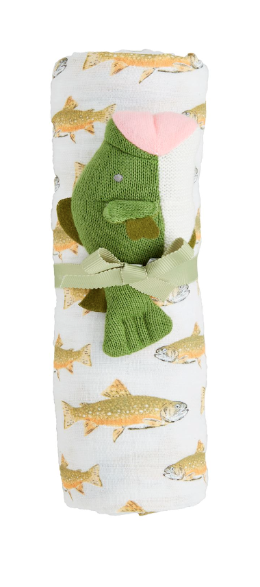 Fish Swaddle & Rattle Set