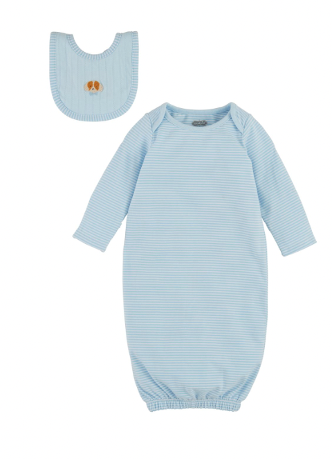 Mudpie Blue Gown/Puppy Pointelle Bib Set