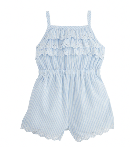 Blue Striped Eyelet Romper