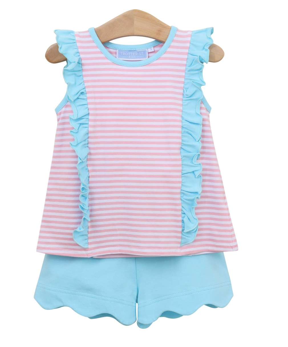 TSK Hazel Short Set- Light Pink Stripe/Aqua