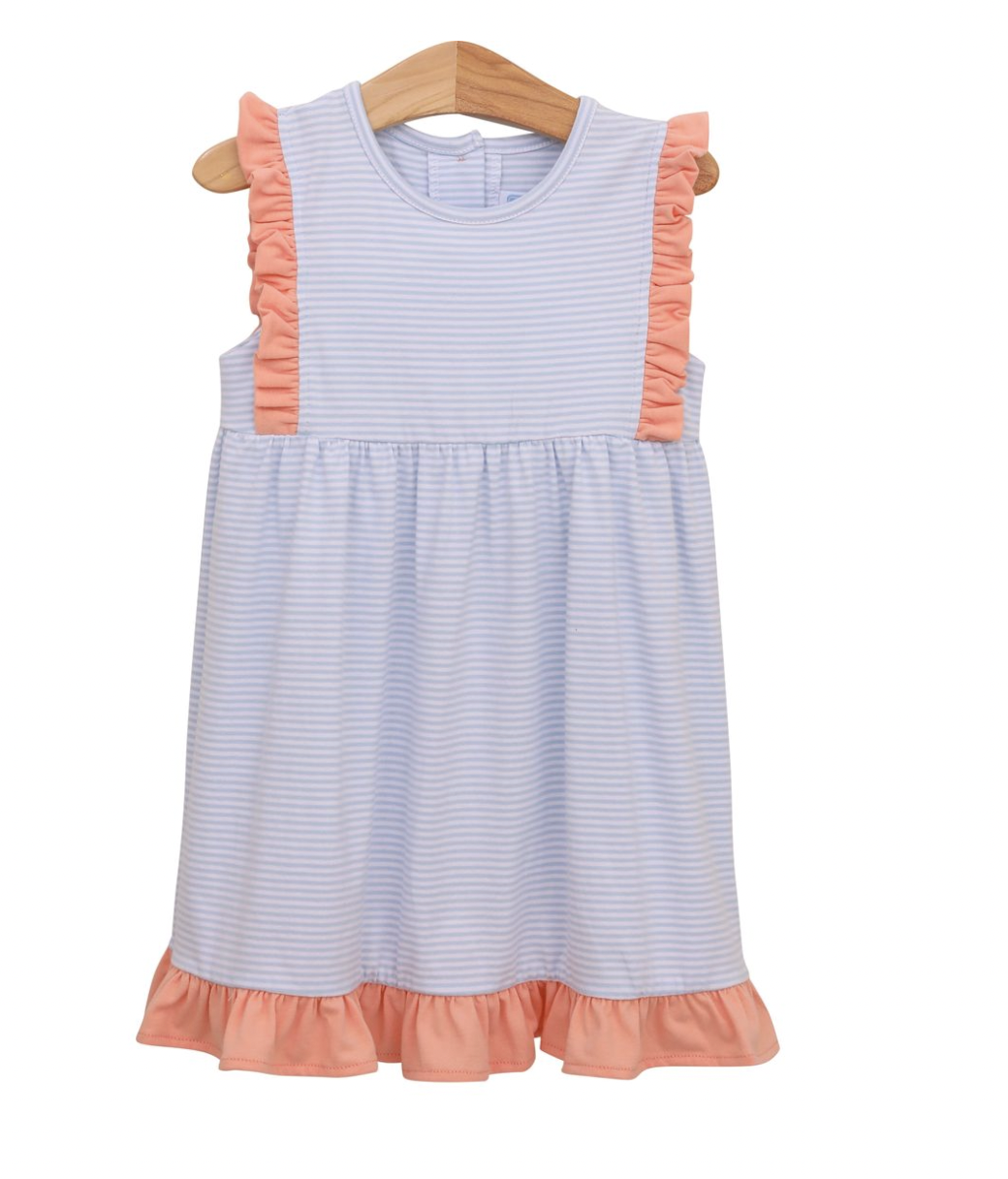 TSK Josie Dress- Light Blue Stripe/Coral