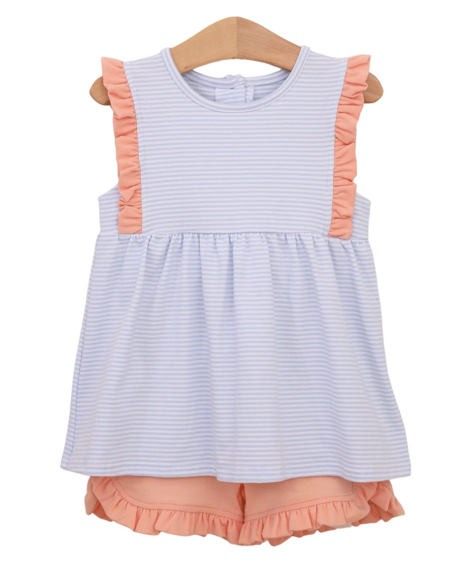 TSK Josie Short Set- Light Blue Stripe/Coral