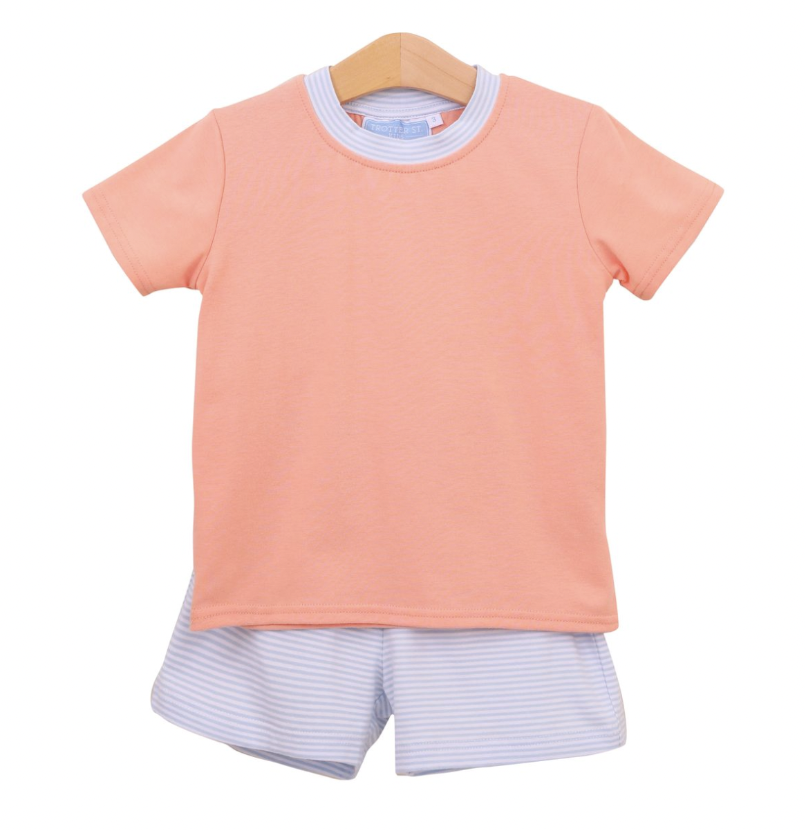 TSK Shepherd Short Set- Light Blue Stripe/Coral