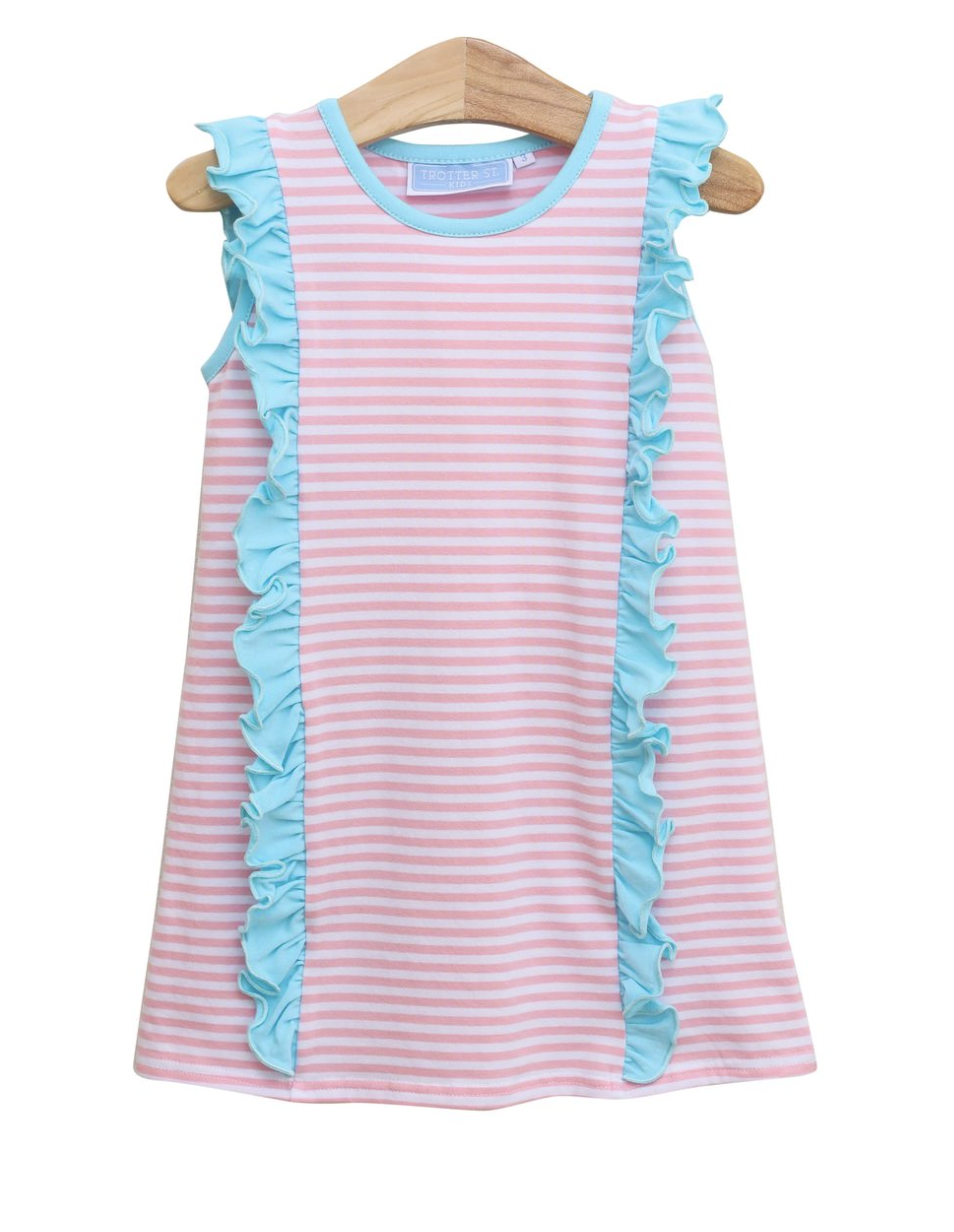 TSK Hazel Dress- Light Pink Stripe/Aqua