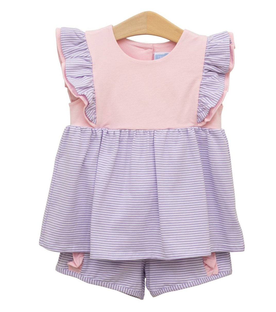 TSK Rosie Short Set- Lavender Stripe/Light Pink