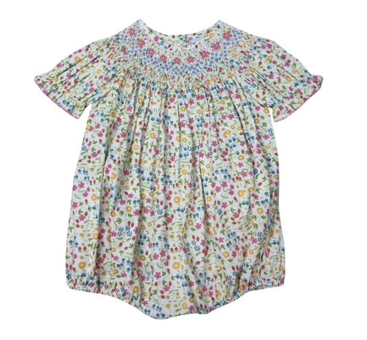 Girls Spring Floral SS Smocked Floral Bishop Bubble