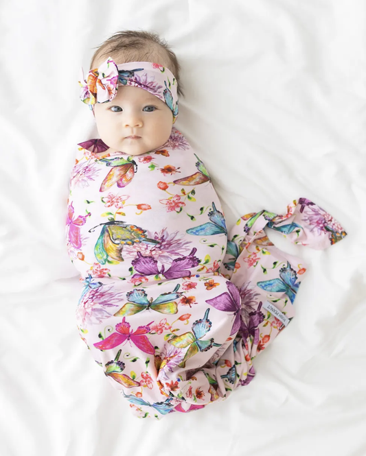 Posh Peanut Watercolor Butterfly Swaddle & Headwrap Set