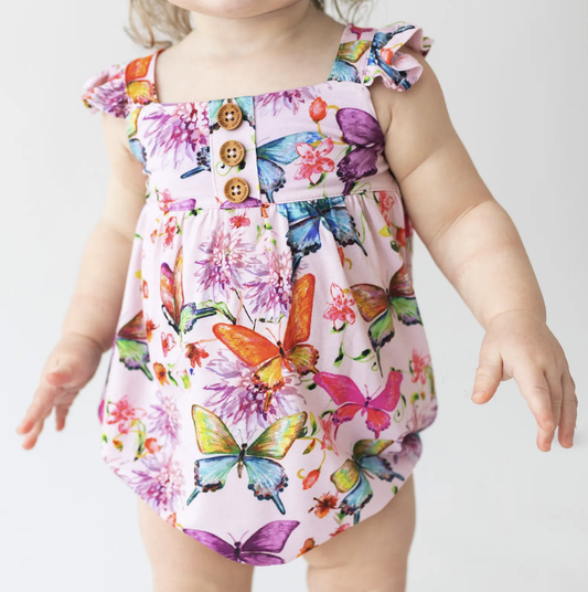 Posh Peanut Watercolor Butterfly Bubble Romper