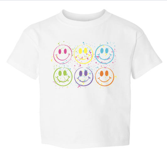 Splatter Smiley Screen Print on White Boxy T-Shirt