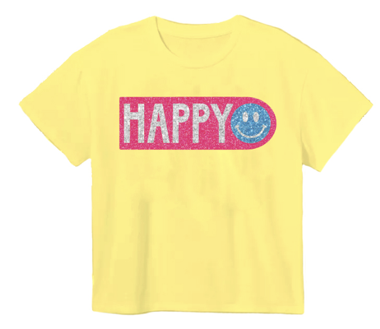 Glitter Happy on Yellow Boxy T-Shirt