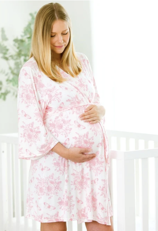 RB Pink Butterfly Garden Toile Women's Maternity Robe