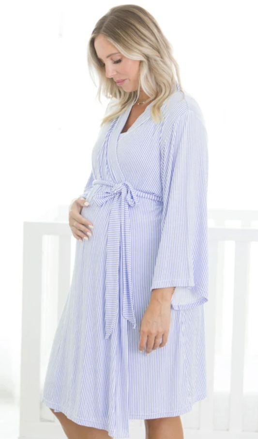 RB Periwinkle & White Micro Stripe Women's Maternity Robe