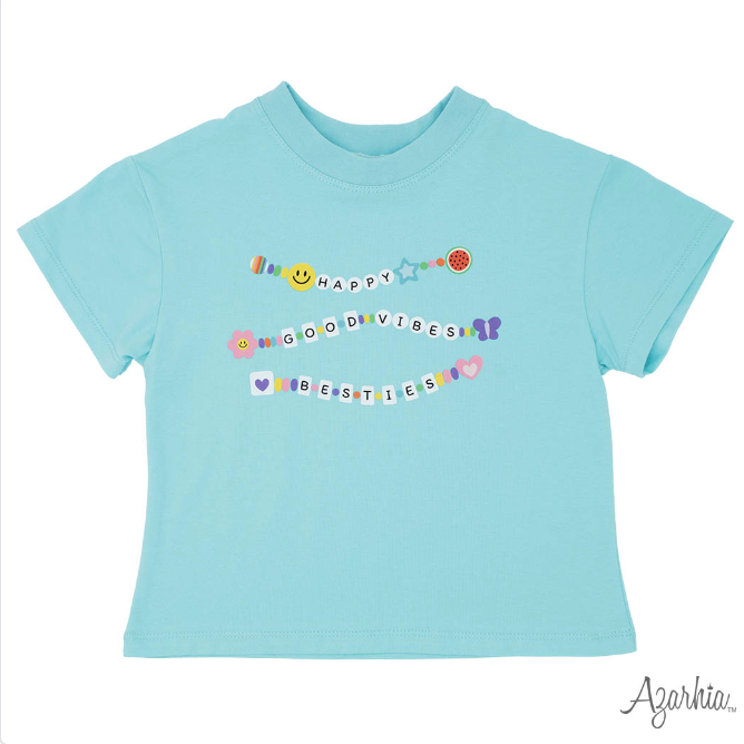 Friendship Bracelet Screen Print on Sky Blue Boxy Tee