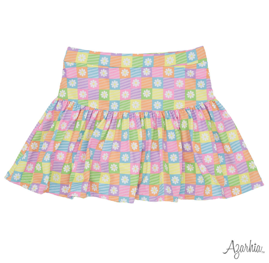 Gathered Skort in Block Daisies
