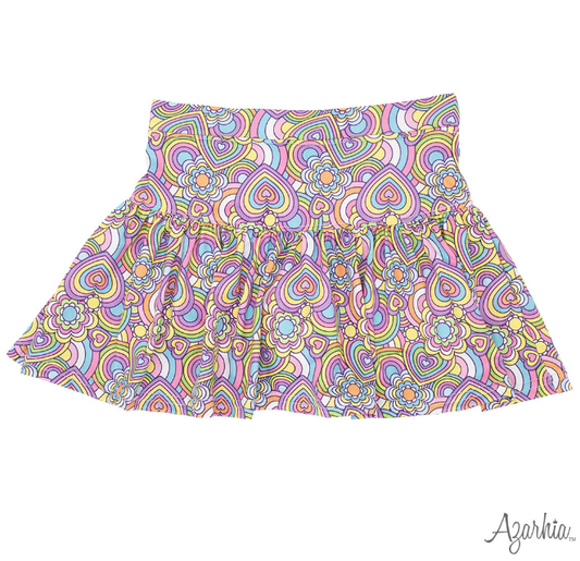 Gathered Skort in Groovy Hearts