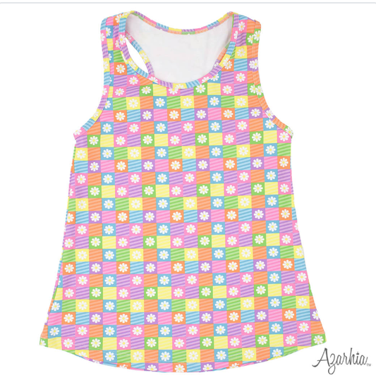 Racer Back Tank in Block Daisies