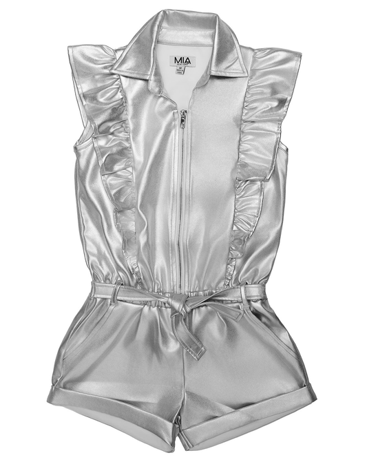 Silver Metallic Ruffle Romper