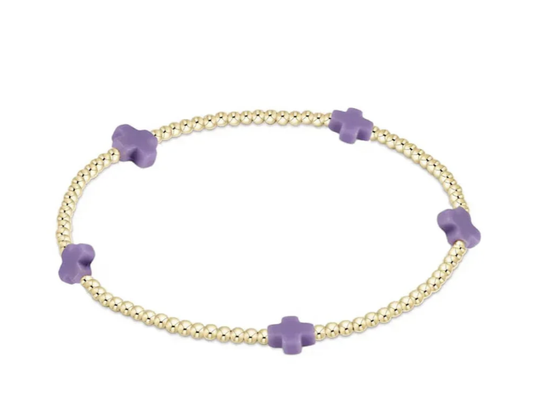 Egirl Signature Cross Small Gold Pattern 2mm Bead Bracelet Purple