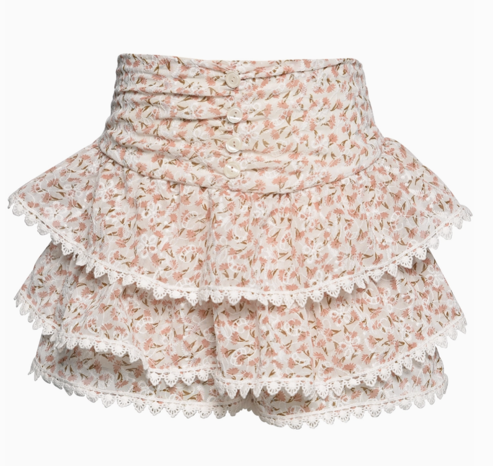HB Tiered Skort with Lace Trim and Front Buttons