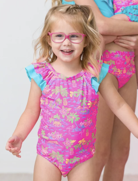 Neon Island Time Ruffle V-Back One Piece