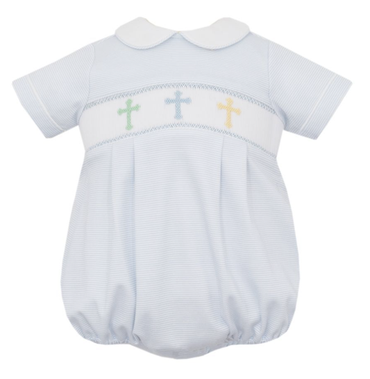 Petit Bebe Crosses Boy Lt Blue Stripe Knit Bubble