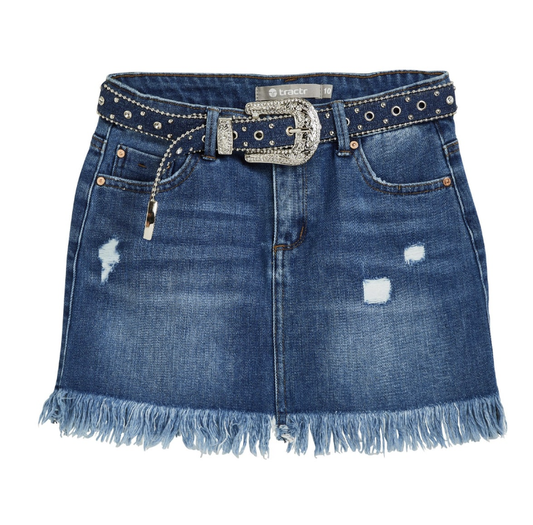 Emma Western Belted Fray Hem Mini Skirt