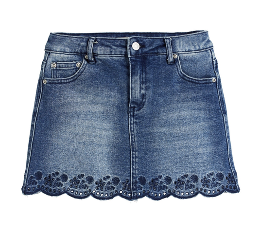 Floral Embroidery Eyelet Hem Skort