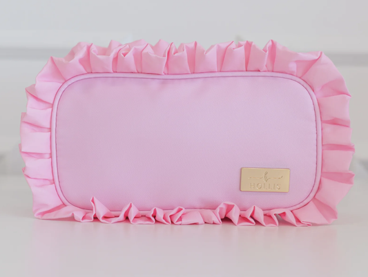 Ruffled Nylon Medium Pouch Pink