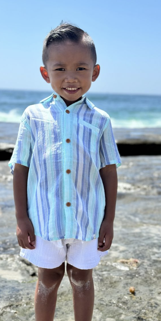 Newport Blue/Seafoam Stripe  Woven Shirt