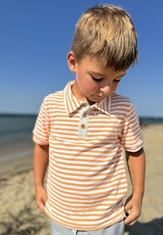 Shipping Tangerine/Cream Stripe Polo