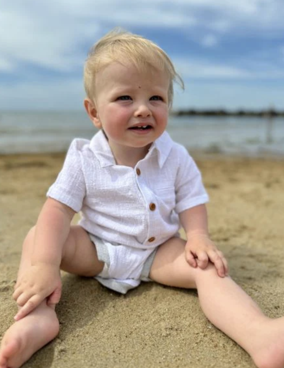 Helford White Woven Onesie