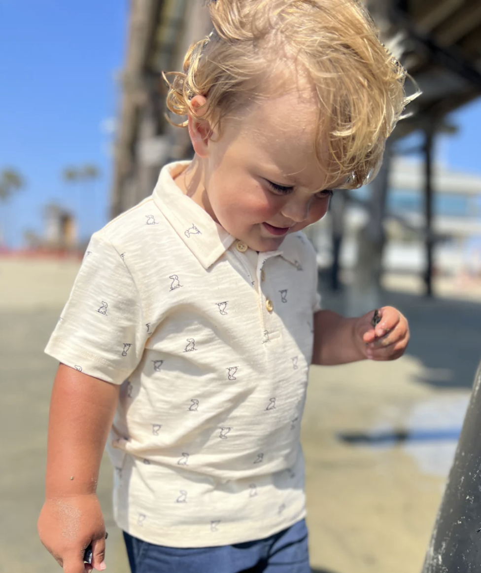 Polreath Cream Henry Print Polo