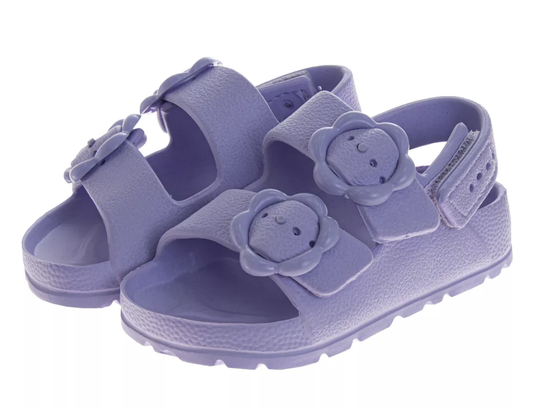 Flower Detail Lightweight Velcro Sandal Purple