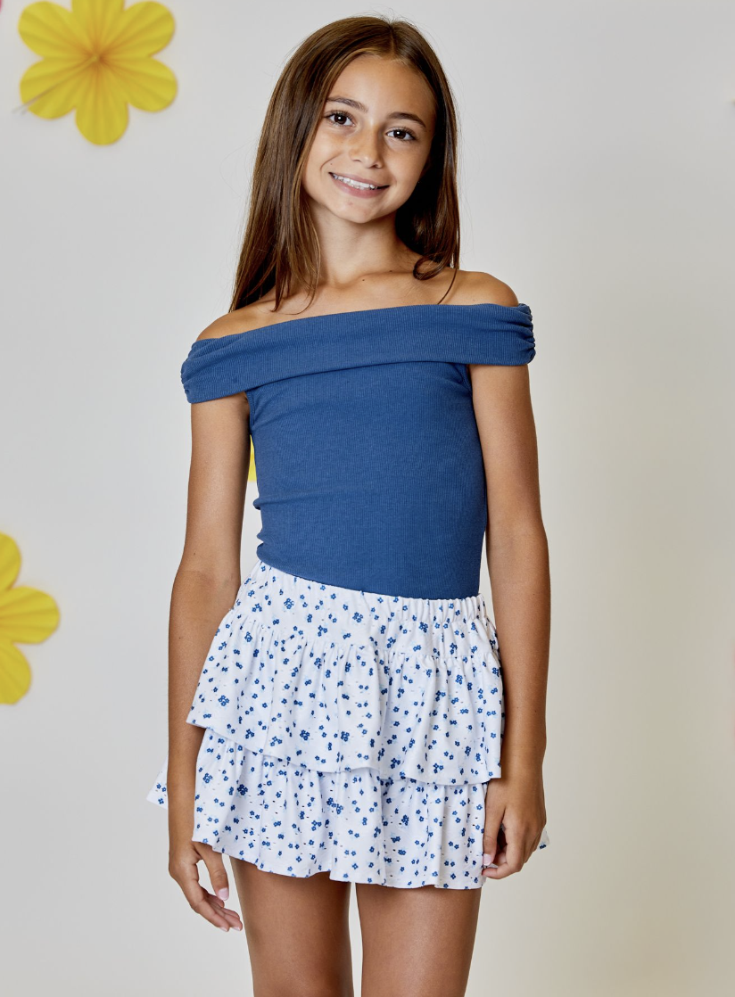 DH Mid Blue Off The Shoulder Top
