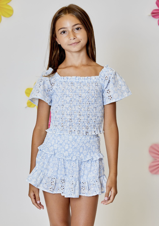 DH Light Blue Floral Top/Skort Set