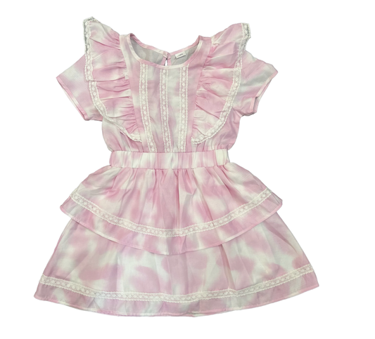 TS Pink Lace Trim Ruffle Dress