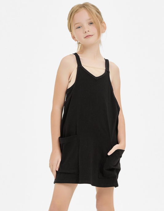Black Relaxed Tank Dress with Built-in Romper Lining