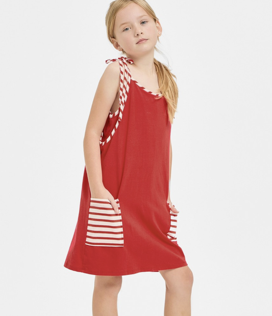 Red Stripe Tank Dress with Built-in Romper Lining