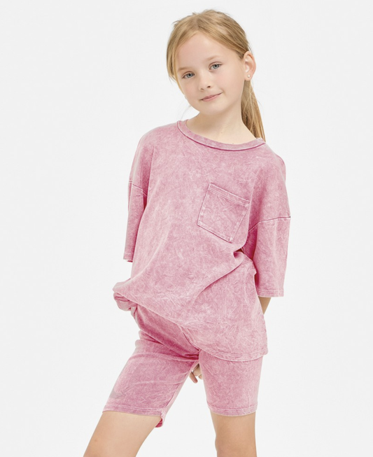 Pink Mineral Washed Top and Biker Shorts Set