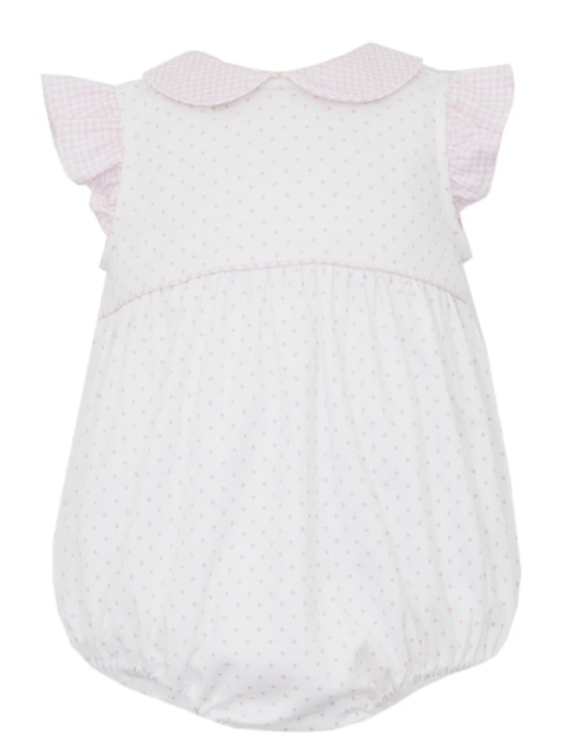 Brooke Pink & White Polka Dot Knit Girl's Ruffle Bubble