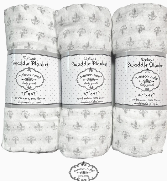 Fleur De Lis Grey Muslin Swaddle