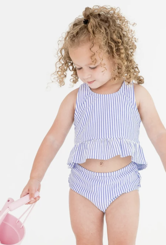 Periwinkle Blue Seersucker Peplum Tankini