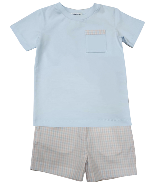 Blue Plaid Boy's Short Set