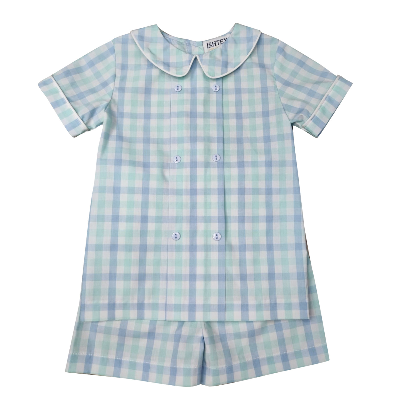 Blue Plaid Boy's Shorts Set