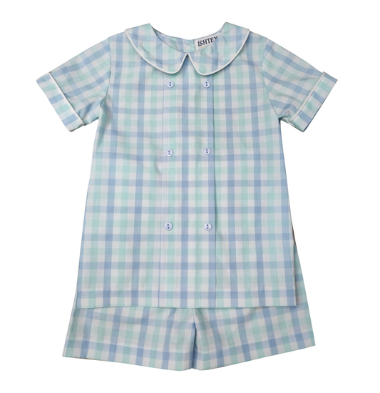 Blue Plaid Boy's Shorts Set