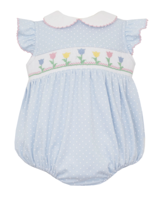 Tulips Ruffle Knit Bubble- Lt. Blue W/ Polka Dot