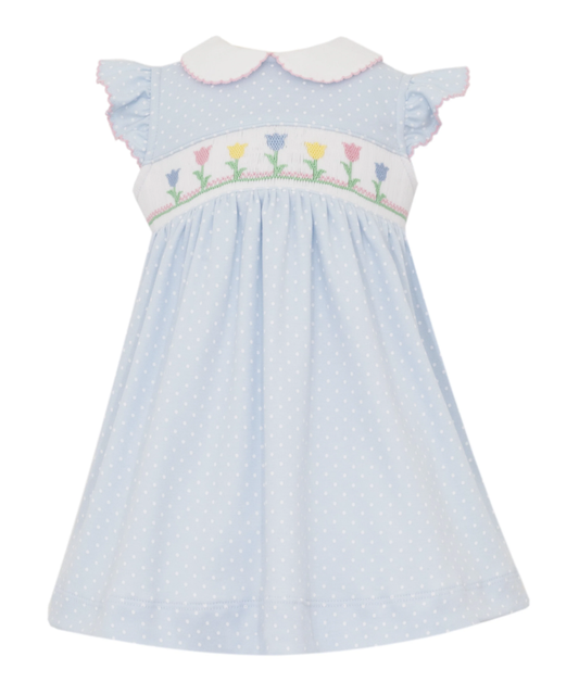 Tulips Ruffle Knit Dress- Lt. Blue W/ Polka Dot