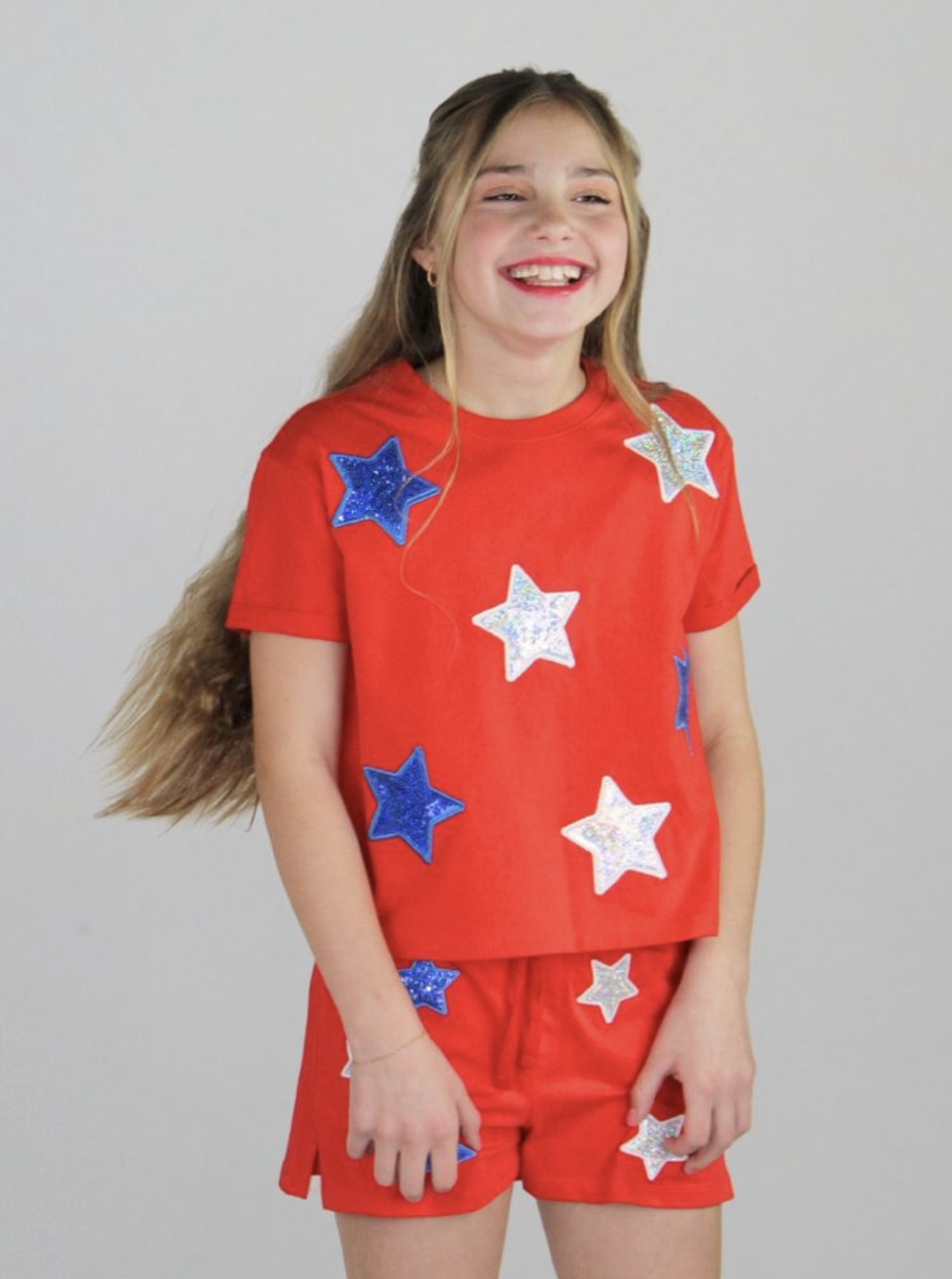 White and Blue Sequins Stars Shirt