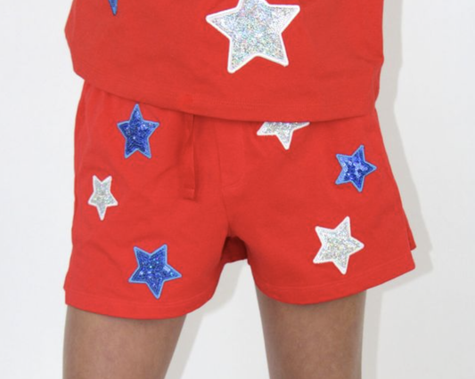 White and Blue Sequins Stars Short